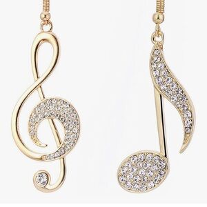 Gold Musical Note Crystal Earrings- Women Jewelry
